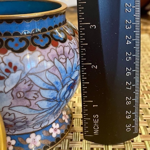 Vintage Cloisonné Trinket box & Ginger Jar Enameled brass, Handmade Chinese Art - Picture 5 of 10